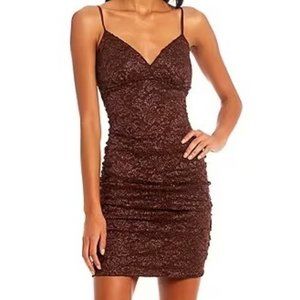V-Neck Shirred Bodycon Glitter Knit Dress